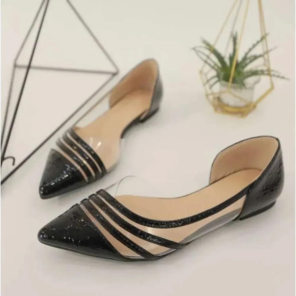STITCH DETAIL POINTED TOE WOMEN'S D'ORSAY BALLET FLATS SHOE